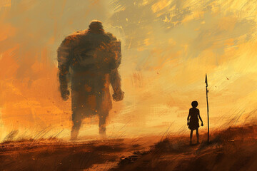Painting of David and Goliath.