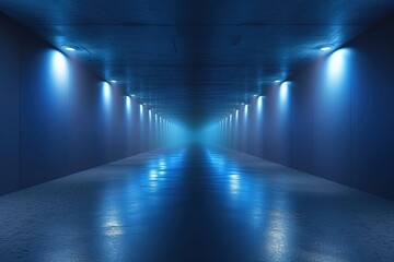 Empty underground background with blue lighting. - obrazy, fototapety, plakaty
