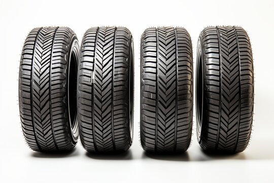 Group of new car tires 3D render on a white background