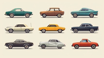 Set of vector retro car icons