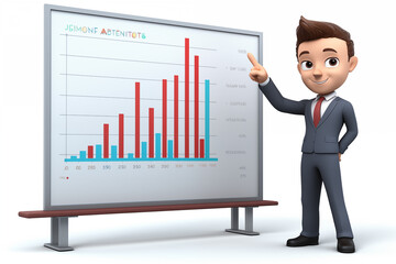 Businessman with a growing graph. 3D illustration.