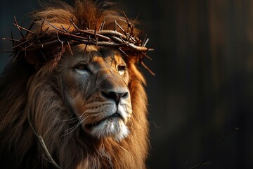Naklejka premium Lion with crown of thorns.