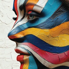 abstract portrait of a young woman. bright body painting. 