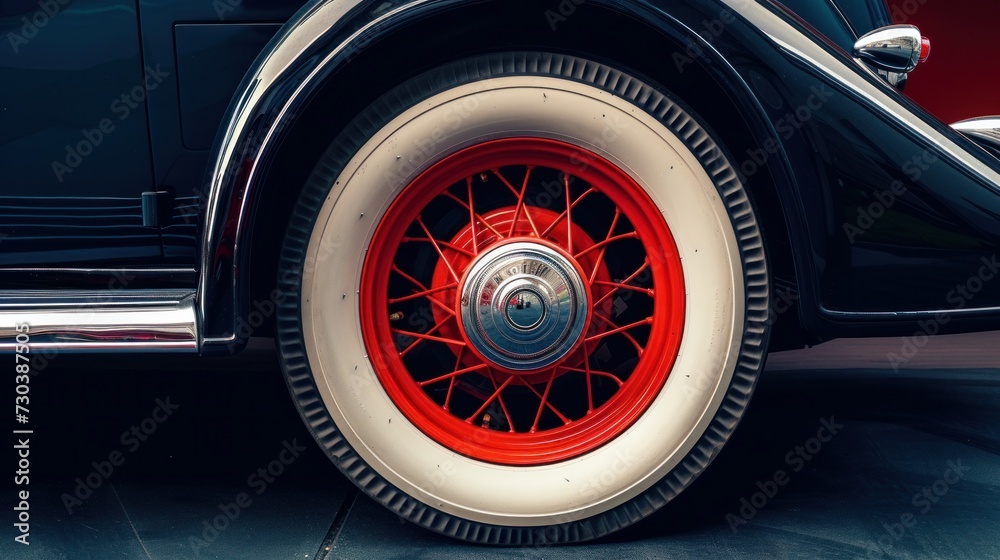 Wall mural Classic vehicle wheels, indicative of vintage cars