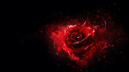 Red rose heart shaped dispersion on black background