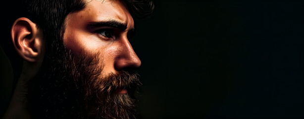 Attractive young guy with beard in profile