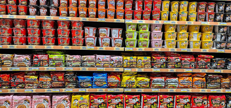 various instant noodles item on the shelf