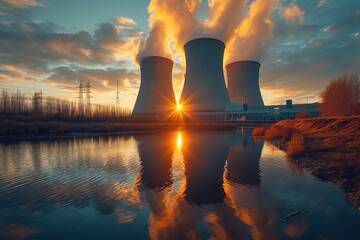 View of the nuclear power plant. - obrazy, fototapety, plakaty