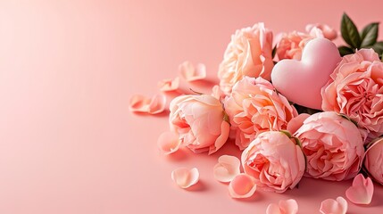 A Pink Background With Roses , Donuts , Candles And Petals