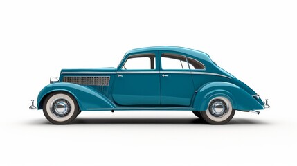 A vintage car isolated on a white background, representing retro transport