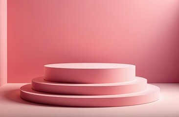 Pink empty podium or pedestal for product presentation. Product display mockup.