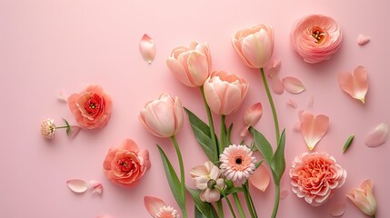 Obraz premium Pink petals of a flowering plant on a creative arts background peach fuzz color 2024