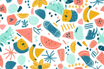 Meubelstickers Pastel Summer Pattern with Fun Motifs © Аrtranq