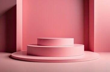 Pink empty podium or pedestal for product presentation. Product display mockup.