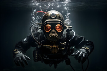 Diver underwater, portrait of a diver underwater