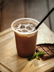 Delicious and refreshing coffee based beverage, ice coffee, cold drink, coffee beans