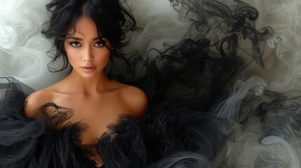 Gorgeous Young Woman Wears Black Elegant, Background HD, Illustrations