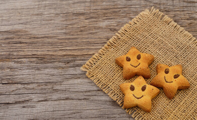 Cookies on wooden table.