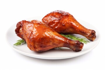 Delicious Smoked chicken leg, isolated on white background