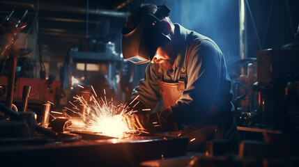 process of welding, showcasing sparks, protective gear, and skilled welders at work