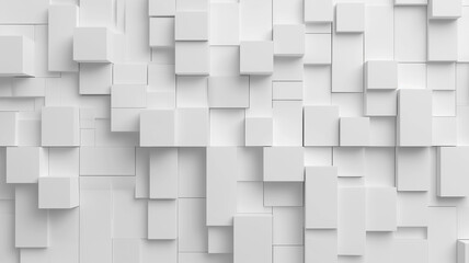 Abstract white background with squares and rectangles. 3D wall backdrop.