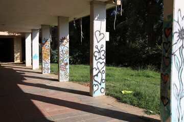 Architectural details of the construction of buildings and structures in Israel. Abstract fragment of modern architecture.