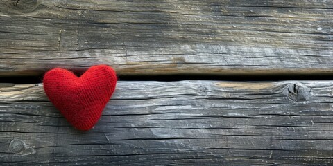 red heart on wooden background, valentines wallpaper concept with copy space