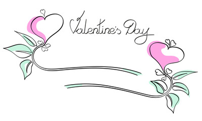  Valentine's day line art heart flower. Hand drawn blooming heart valentine