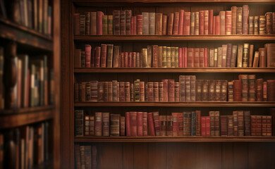 Enchanting booklovers background featuring shelves of books with cozy reading nooks and ample copy space. Ideal for bookstores, libraries, and literary events.