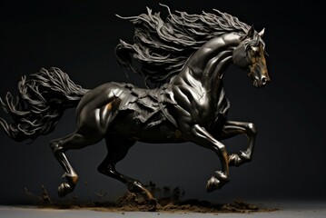 Powerful black horse. Sport animal beauty. Generate Ai