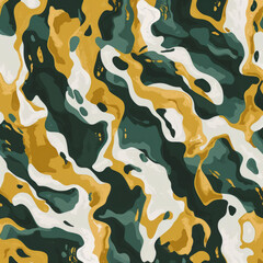 Eye-catching dark green, gold, and white camo pattern for download. Perfect for fashion designers, graphic artists, and DIY enthusiasts.