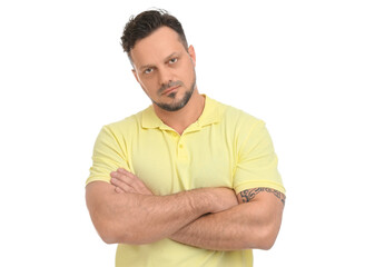 Fototapeta premium Portrait of handsome man on white background