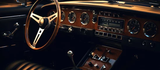 Fotobehang classic car dashboard view © pector