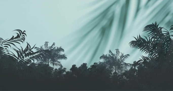 Animation of silhouettes of palm trees and plants over white background