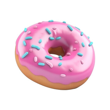 3d pink doughnut isolated on transparent background, png