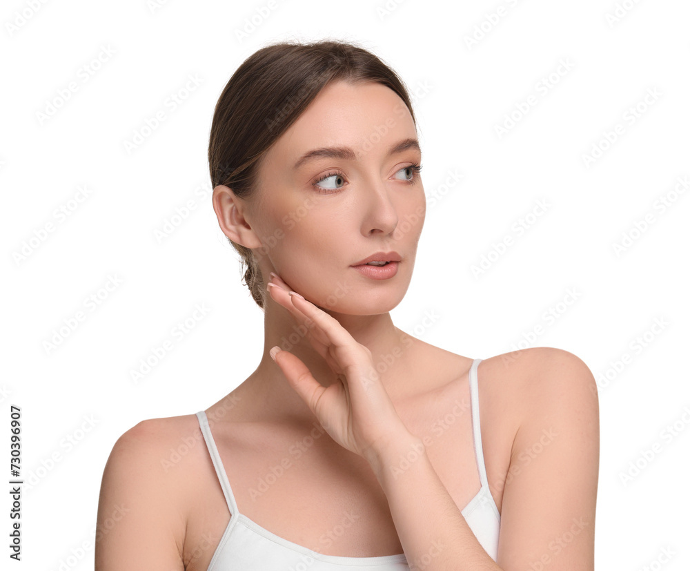 Sticker Beautiful woman with healthy skin on white background