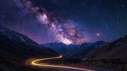 Badezimmer Foto Rückwand Starry Passage: Nighttime Drive Through Mountain Roads © Vilius