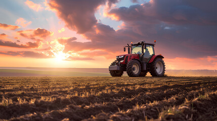Fototapeta premium Agricultural worker with a tractor in the field.