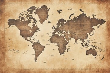 Fototapeta na wymiar Ancient compass on old vintage world map background with Antique pirate rare items