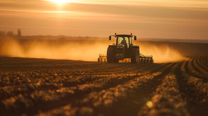 Agricultural worker with a tractor in the field.