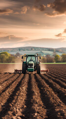 Fototapeta premium Agricultural worker with a tractor in the field.