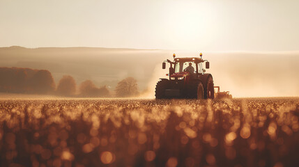 Fototapeta premium Agricultural worker with a tractor in the field.