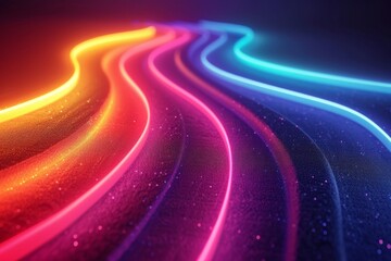 Fototapeta na wymiar Vibrant strip rainbow colorful light stick swirls, motley curves luminescence. Neon circle lgbtq familie. Abstract swirls wallpaper gradient pattern. writhe waves spirals background