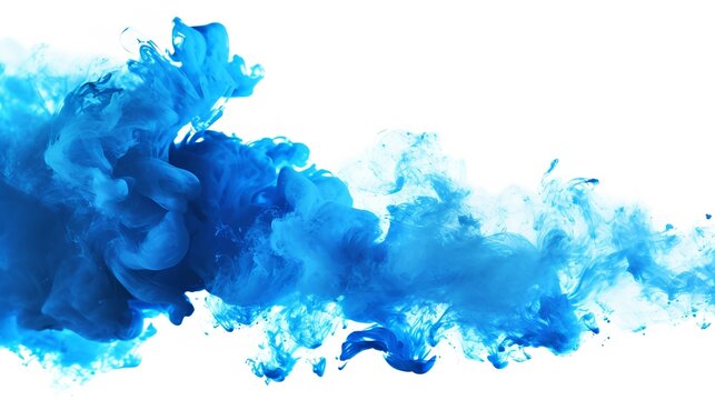 Abstract Blue Ink and Water Wash Isolated on White Background