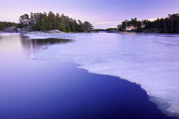  View of Björnö nature reserve on a nice winter evening in the Stockholm archipelago