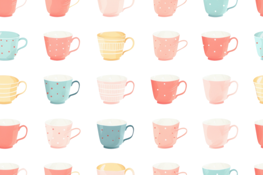 Pastel Kitchenware Pattern on Clear Background