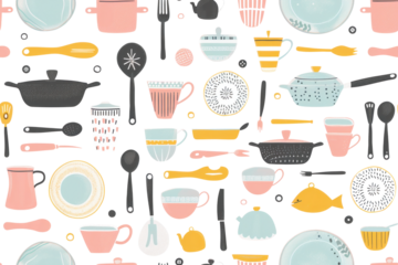 Pastel Kitchenware Pattern on Transparency
