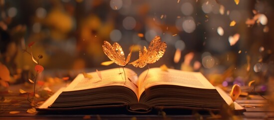 Butterflies fly over an open book