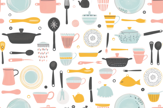 Pastel Kitchenware Pattern on Transparency