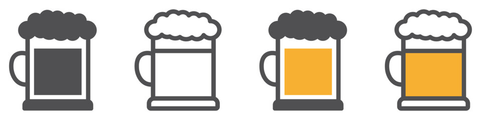 Set of beer mug icons. Beer mug with foam, glass of beer. Collection of beer mugs with foam icon. Vector illustration. - obrazy, fototapety, plakaty